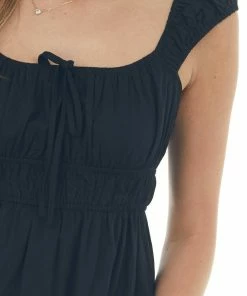 HYFVE Dresses Black Ruched Bust Sleeveless Ruffle Hem Dress 13 HYFVE Dresses Black Ruched Bust Sleeveless Ruffle Hem Dress