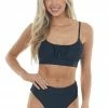 Mermaid Swimwear Black Ruched Scoop Neck High Leg Bikini Set Accessories