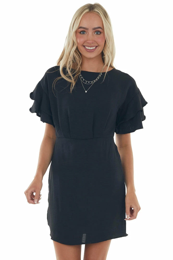 She + Sky Dresses Black Ruffle Sleeve Blouson Sheath Dress 3 She + Sky Dresses Black Ruffle Sleeve Blouson Sheath Dress