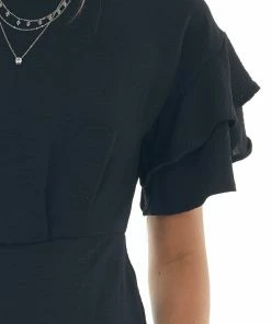 She + Sky Dresses Black Ruffle Sleeve Blouson Sheath Dress 22 She + Sky Dresses Black Ruffle Sleeve Blouson Sheath Dress