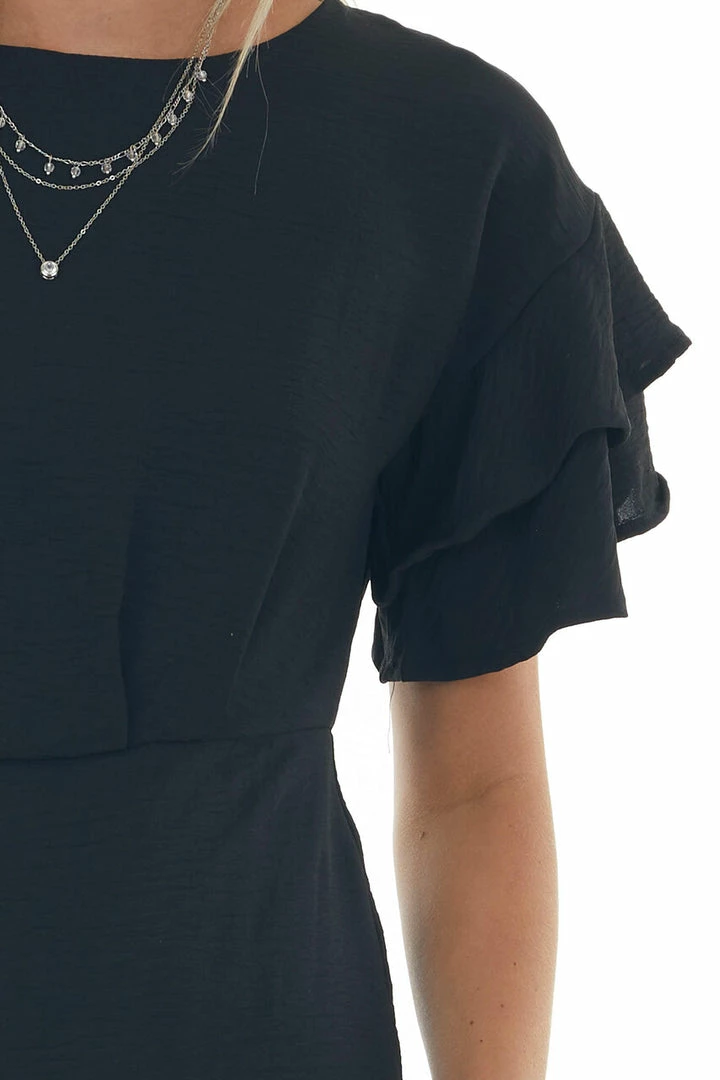 She + Sky Dresses Black Ruffle Sleeve Blouson Sheath Dress 9 She + Sky Dresses Black Ruffle Sleeve Blouson Sheath Dress