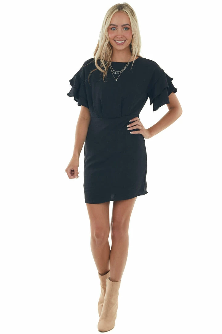She + Sky Dresses Black Ruffle Sleeve Blouson Sheath Dress 5 She + Sky Dresses Black Ruffle Sleeve Blouson Sheath Dress