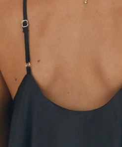 She + Sky Black Satin Flowy Round Neckline Tank Top Tops