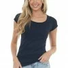 DYNAMIC Tops Black Scoop Neckline Short Sleeve Top