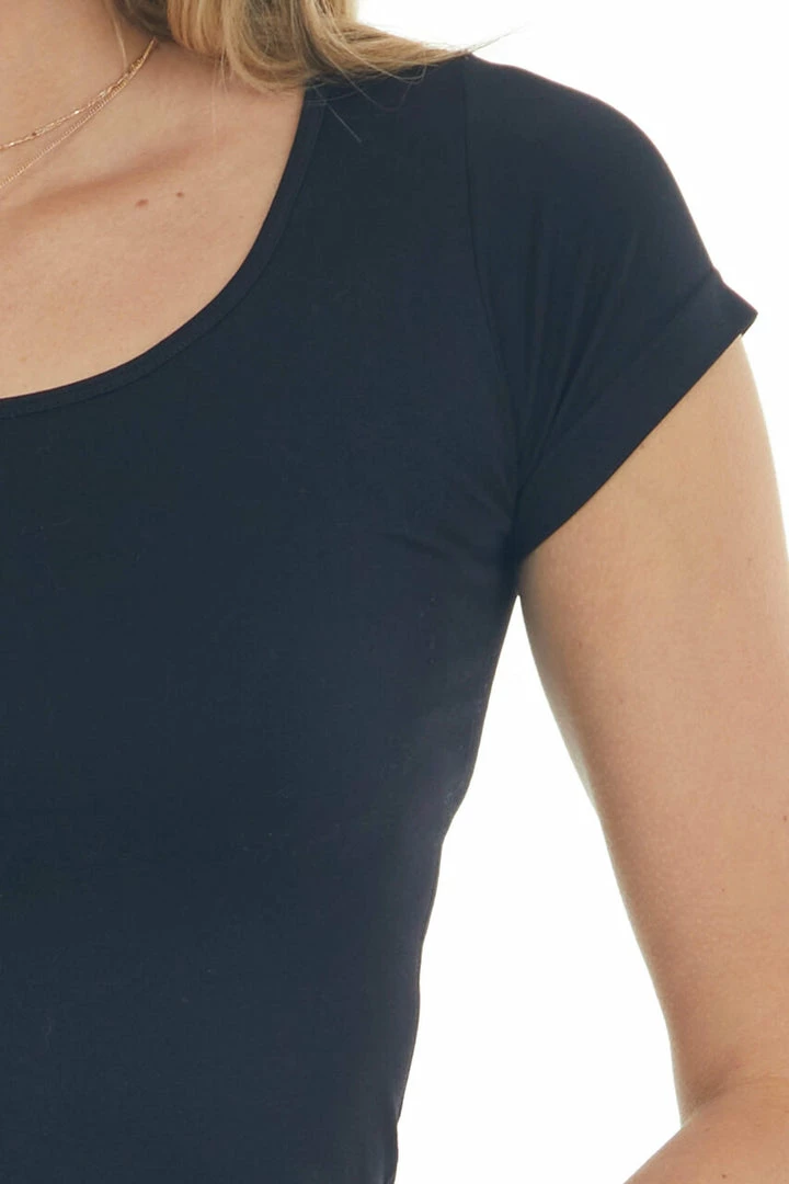 DYNAMIC Tops Black Scoop Neckline Short Sleeve Top 8 DYNAMIC Tops Black Scoop Neckline Short Sleeve Top