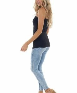 Nikibiki Black Seamless Long Cami Slip Tank Tops