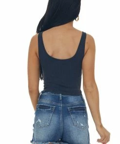 By Together Black Seamless Ribbed Knit Cropped Tank Top Tops