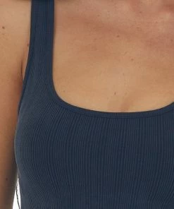 By Together Black Seamless Ribbed Knit Cropped Tank Top Tops