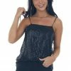 143 Story Tops Black Sequin Square Neck Adjustable Strap Tank