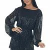 Vine & Love Dresses Black Sequined Bubble Sleeve Short Dress