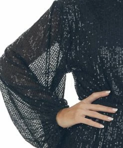 Vine & Love Dresses Black Sequined Bubble Sleeve Short Dress