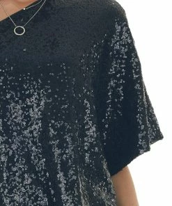 L Love Black Sequined One Shoulder Flowy Blouse