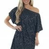 Vine & Love Black Sequined Short Flowy Sleeve Shift Dress 2 Vine & Love Black Sequined Short Flowy Sleeve Shift Dress