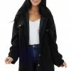 Flying Tomato Black Sherpa Button Up Longline Jacket Outerwear