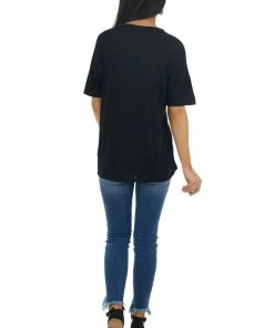 BiBi Tops Black Short Sleeve Knit Top With Caged Neckline 26 BiBi Tops Black Short Sleeve Knit Top With Caged Neckline