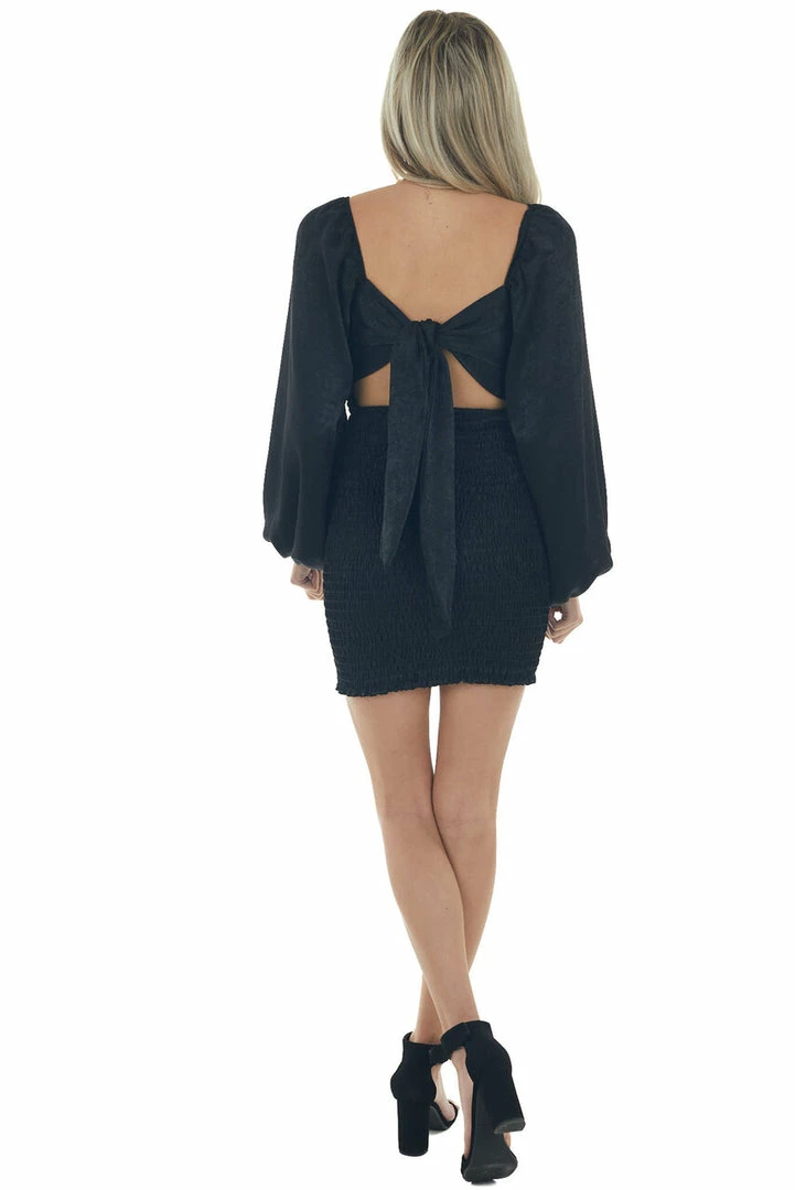 LE LIS Dresses Black Silky Smocked Long Sleeve Short Dress 9 LE LIS Dresses Black Silky Smocked Long Sleeve Short Dress