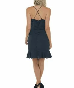 She + Sky Black Sleeveless Cowl Neckline Short Dress