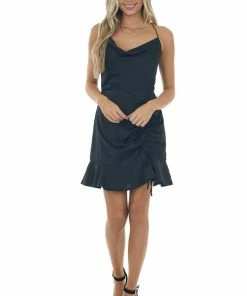She + Sky Black Sleeveless Cowl Neckline Short Dress