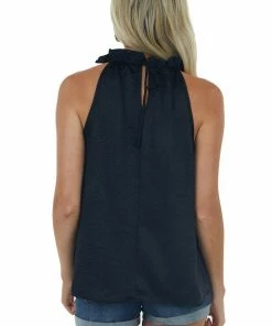 FSL APPAREL Black Sleeveless Halter Top With Keyhole Tops
