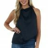 FSL APPAREL Black Sleeveless Halter Top With Keyhole Tops