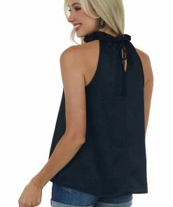 FSL APPAREL Black Sleeveless Halter Top With Keyhole Tops