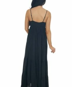 Entro Dresses Black Sleeveless Tiered Maxi Dress