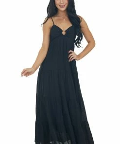 Entro Dresses Black Sleeveless Tiered Maxi Dress
