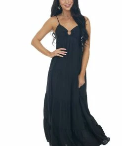 Entro Dresses Black Sleeveless Tiered Maxi Dress