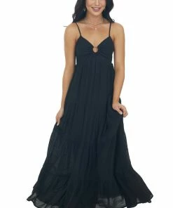 Entro Dresses Black Sleeveless Tiered Maxi Dress