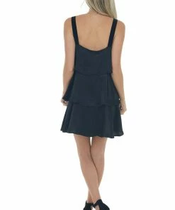 Sweet Lemon Dresses Black Sleeveless Tiered Short Soft Dress