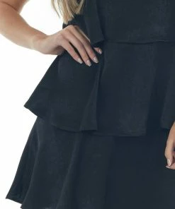 Sweet Lemon Dresses Black Sleeveless Tiered Short Soft Dress