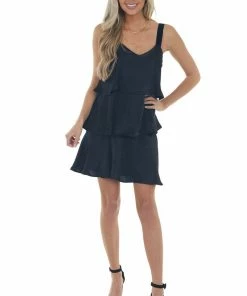Sweet Lemon Dresses Black Sleeveless Tiered Short Soft Dress