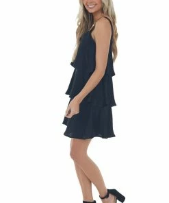 Sweet Lemon Dresses Black Sleeveless Tiered Short Soft Dress
