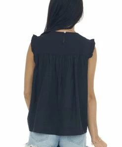 L Love Tank Tops Black Sleeveless Top With Keyhole Detail