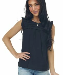 L Love Tank Tops Black Sleeveless Top With Keyhole Detail