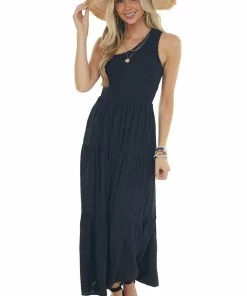 Entro Black Smocked One Shoulder Linen Maxi Dress 15 Entro Black Smocked One Shoulder Linen Maxi Dress