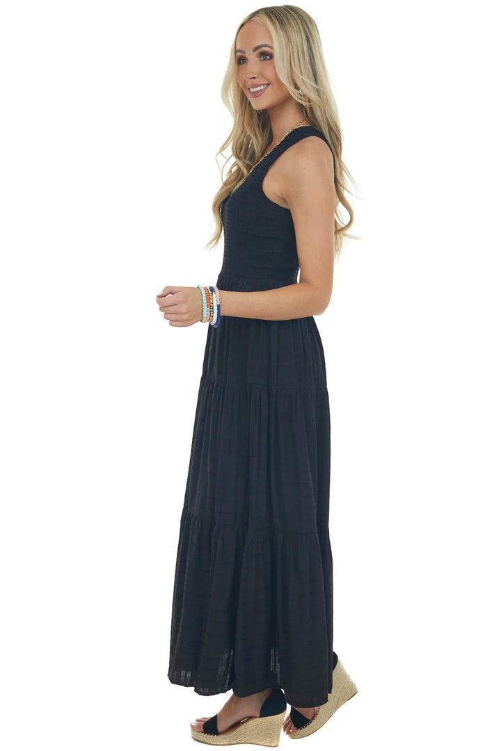 Entro Black Smocked One Shoulder Linen Maxi Dress 7 Entro Black Smocked One Shoulder Linen Maxi Dress