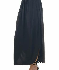 Ninexis Bottoms Black Smocked Waist Curved Hem Slit Maxi Skirt 8 Ninexis Bottoms Black Smocked Waist Curved Hem Slit Maxi Skirt