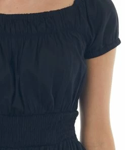 HYFVE Black Smocked Waist Peasant Style Midi Dress Dresses 13 HYFVE Black Smocked Waist Peasant Style Midi Dress Dresses