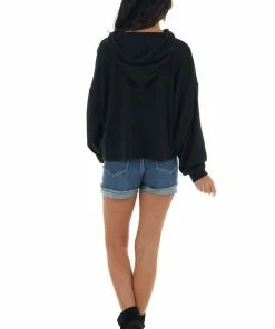 HYFVE Tops Black Soft Cropped Drawstring Hoodie