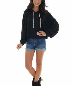 HYFVE Tops Black Soft Cropped Drawstring Hoodie