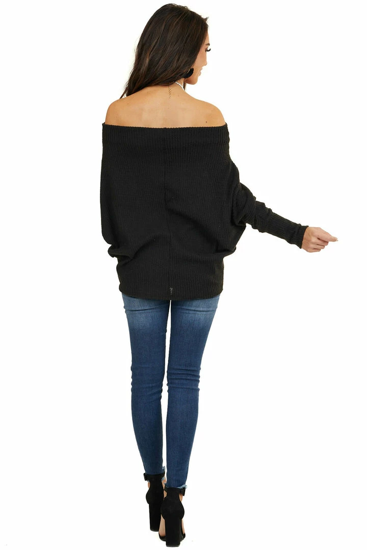 American Chic Black Soft Waffle Knit Off The Shoulder Long Sleeve Top 9 American Chic Black Soft Waffle Knit Off The Shoulder Long Sleeve Top