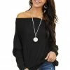 American Chic Black Soft Waffle Knit Off The Shoulder Long Sleeve Top 2 American Chic Black Soft Waffle Knit Off The Shoulder Long Sleeve Top