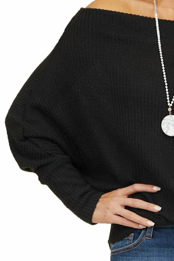 American Chic Black Soft Waffle Knit Off The Shoulder Long Sleeve Top 10 American Chic Black Soft Waffle Knit Off The Shoulder Long Sleeve Top