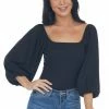 Entro Black Square Neck Bubble Sleeve Bodysuit Tops