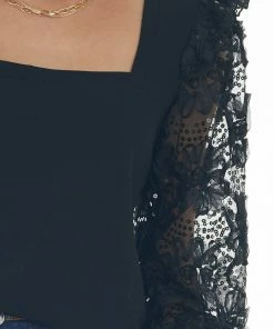 Vine & Love Black Square Neck Long Sequin Mesh Sleeve Top Tops 25 Vine & Love Black Square Neck Long Sequin Mesh Sleeve Top Tops