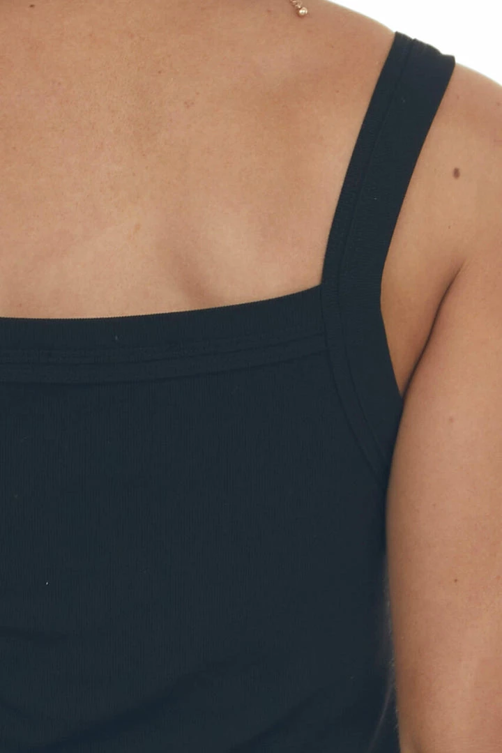 Aemi + Co Tops Black Square Neck Tiered Trim Knit Tank Top 8 Aemi + Co Tops Black Square Neck Tiered Trim Knit Tank Top