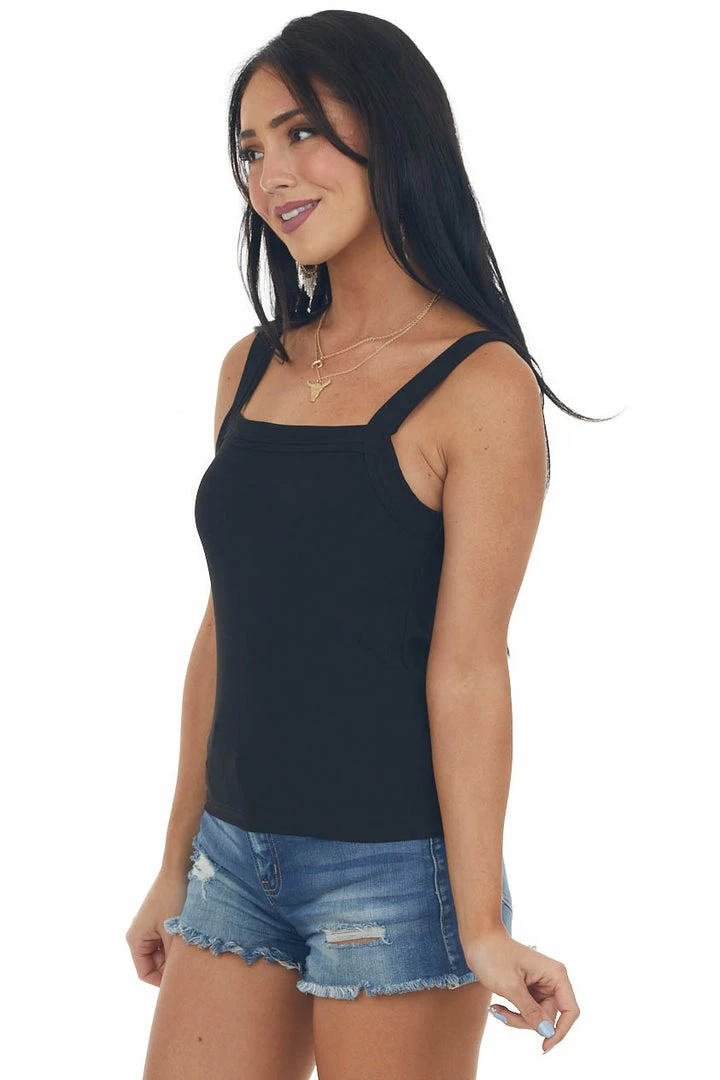Aemi + Co Tops Black Square Neck Tiered Trim Knit Tank Top 6 Aemi + Co Tops Black Square Neck Tiered Trim Knit Tank Top