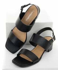 FORTUNE DYNAMIC Shoes Black Square Toe Sling Back Heeled Sandals