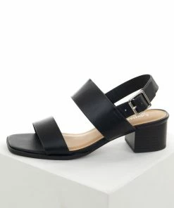 FORTUNE DYNAMIC Shoes Black Square Toe Sling Back Heeled Sandals